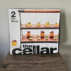 The Cellar 2 Tier Server Wood & Steel Party Serve NWT